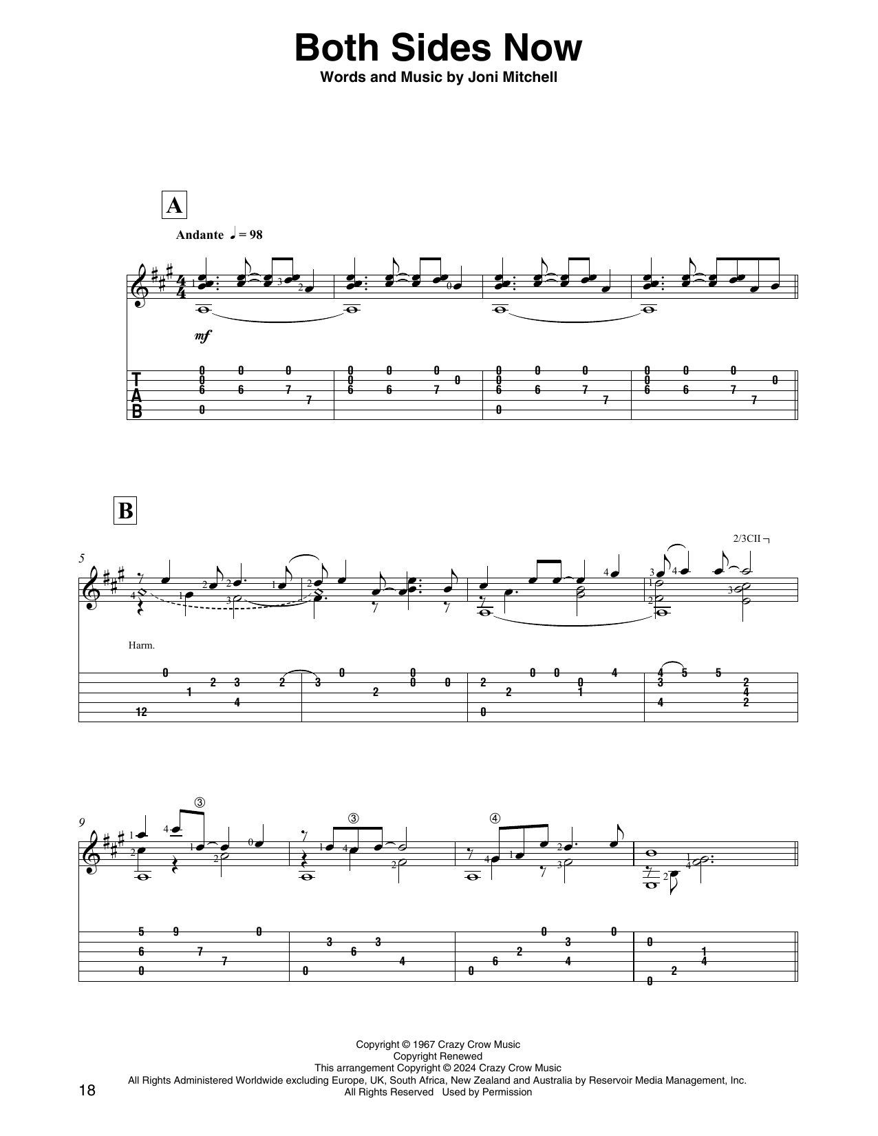 Joni Mitchell Both Sides Now (arr. David Jaggs) sheet music notes and chords arranged for Solo Guitar