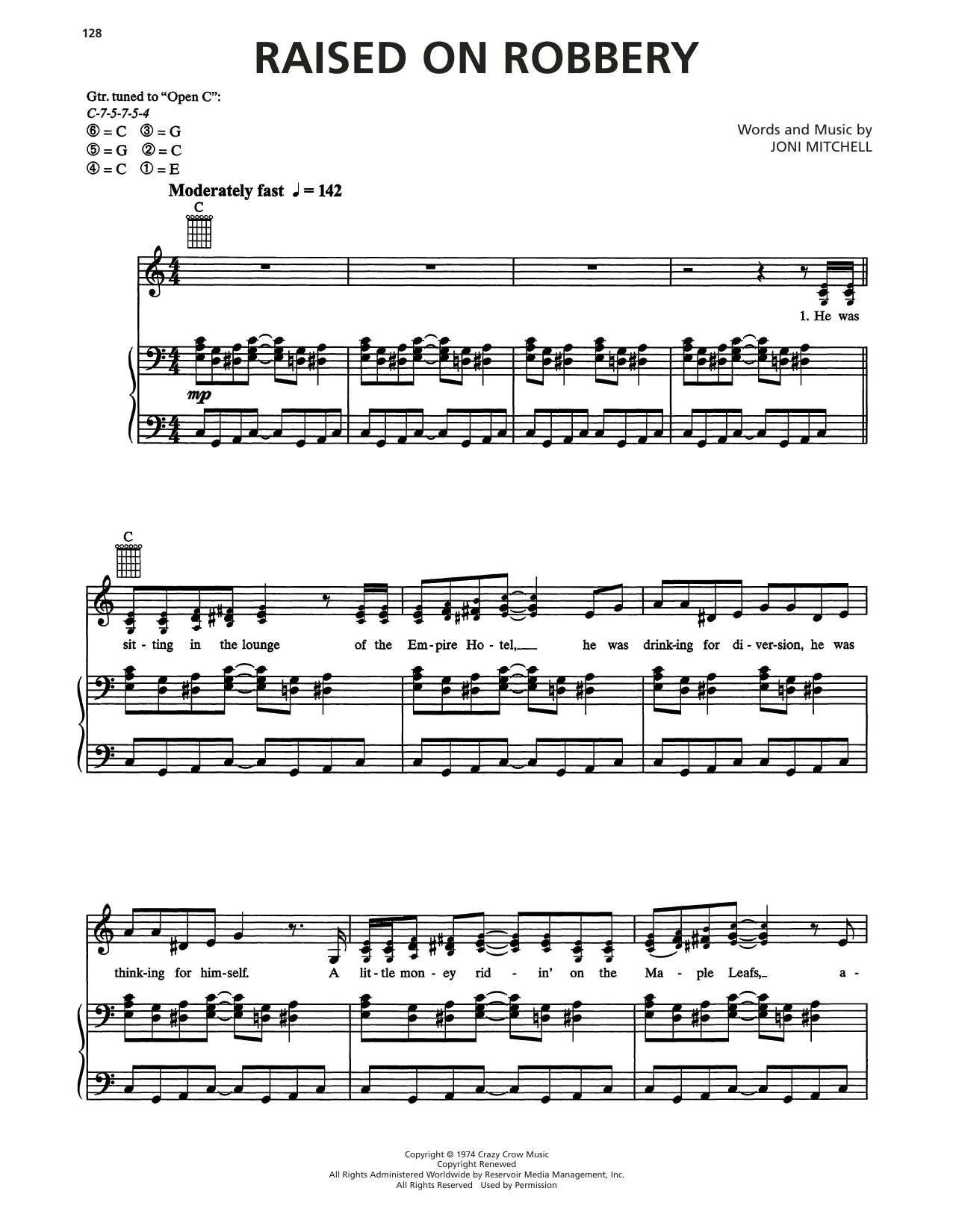 Joni Mitchell Raised On Robbery sheet music notes and chords arranged for Guitar Chords/Lyrics