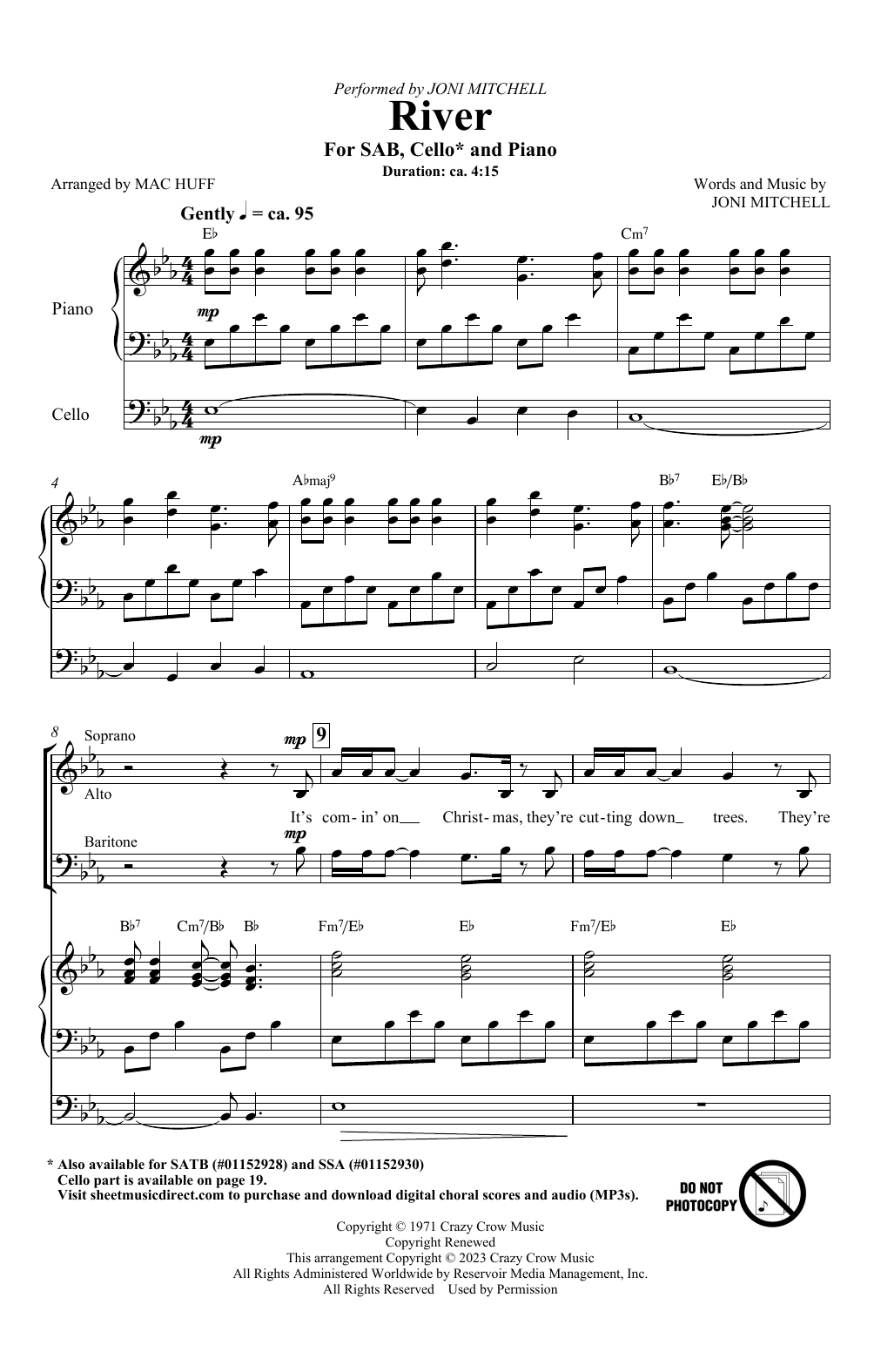 Joni Mitchell River (arr. Mac Huff) sheet music notes and chords arranged for SAB Choir