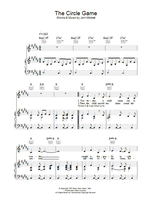 Joni Mitchell The Circle Game sheet music notes and chords arranged for Banjo Chords/Lyrics