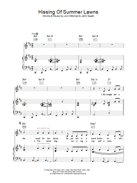 Joni Mitchell The Hissing Of Summer Lawns sheet music notes and chords arranged for Piano, Vocal & Guitar Chords