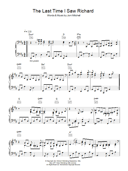 Joni Mitchell The Last Time I Saw Richard sheet music notes and chords arranged for Piano, Vocal & Guitar Chords