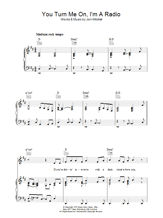 Joni Mitchell You Turn Me On I'm A Radio sheet music notes and chords arranged for Lead Sheet / Fake Book