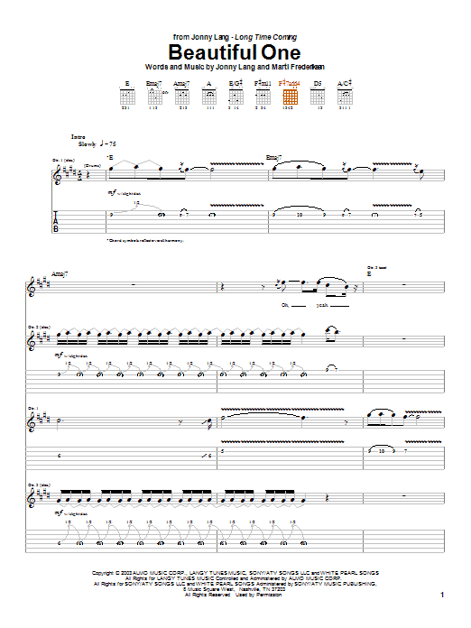 Jonny Lang Beautiful One sheet music notes and chords arranged for Guitar Tab