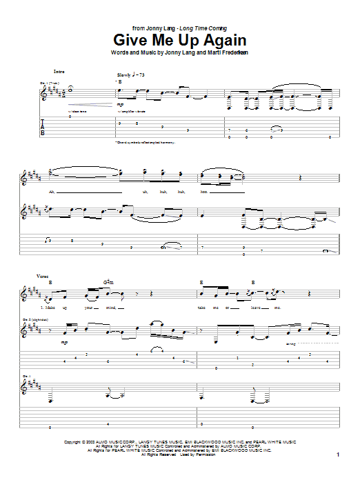 Jonny Lang Give Me Up Again sheet music notes and chords arranged for Guitar Tab