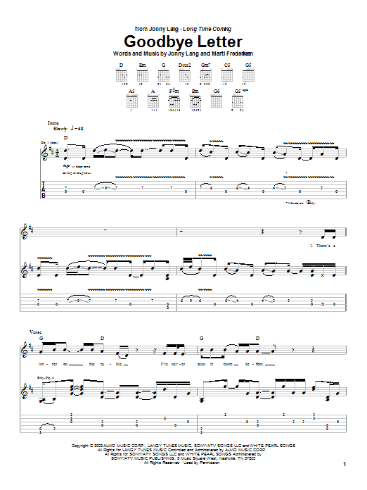 Jonny Lang Goodbye Letter sheet music notes and chords arranged for Guitar Tab