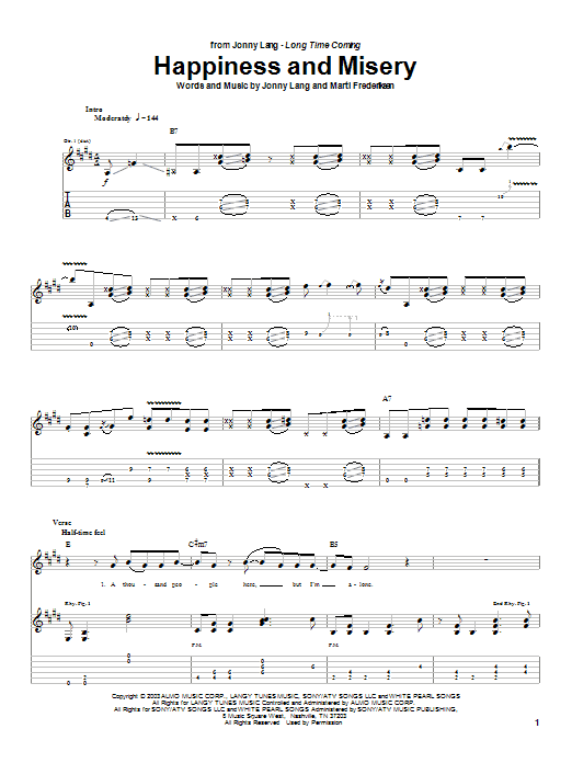 Jonny Lang Happiness And Misery sheet music notes and chords arranged for Guitar Tab
