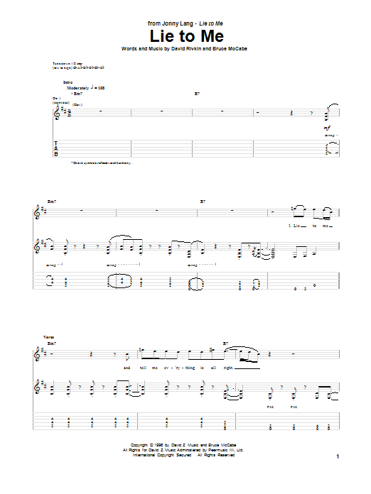 Jonny Lang Lie To Me sheet music notes and chords arranged for Guitar Tab (Single Guitar)