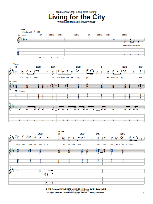 Jonny Lang Living For The City sheet music notes and chords arranged for Guitar Tab
