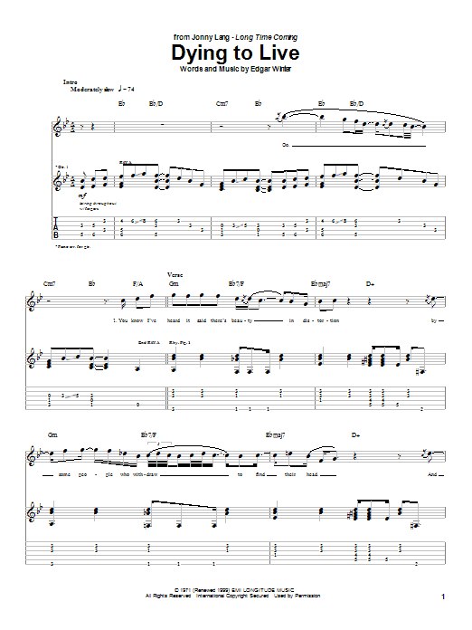 Jonny Lang Dying To Live sheet music notes and chords. Download Printable PDF.