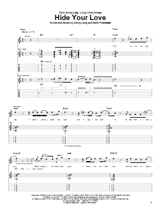 Jonny Lang Hide Your Love sheet music notes and chords. Download Printable PDF.