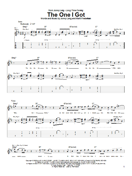 Jonny Lang The One I Got sheet music notes and chords. Download Printable PDF.