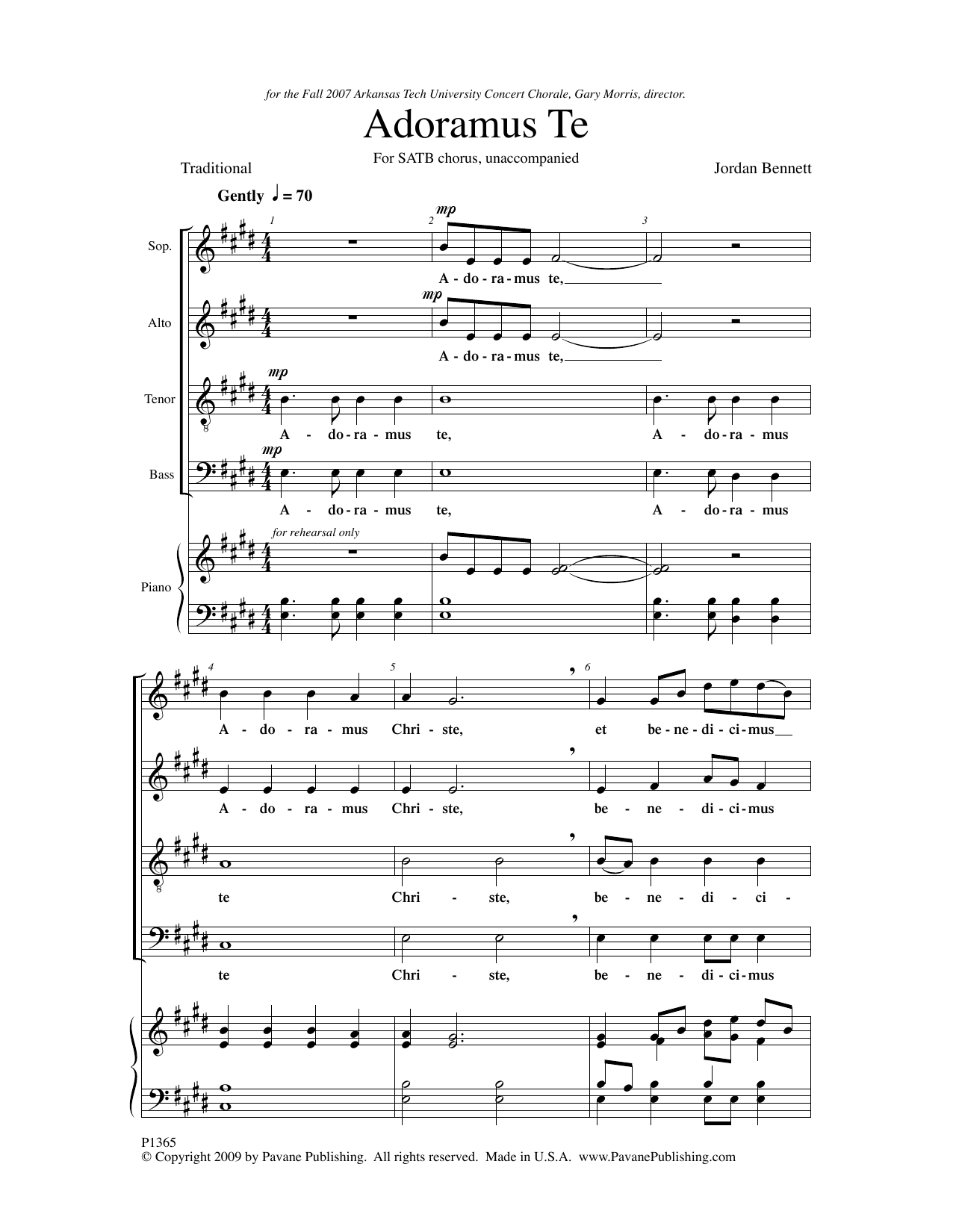 Jordan Bennett Adoramus Te sheet music notes and chords arranged for SATB Choir
