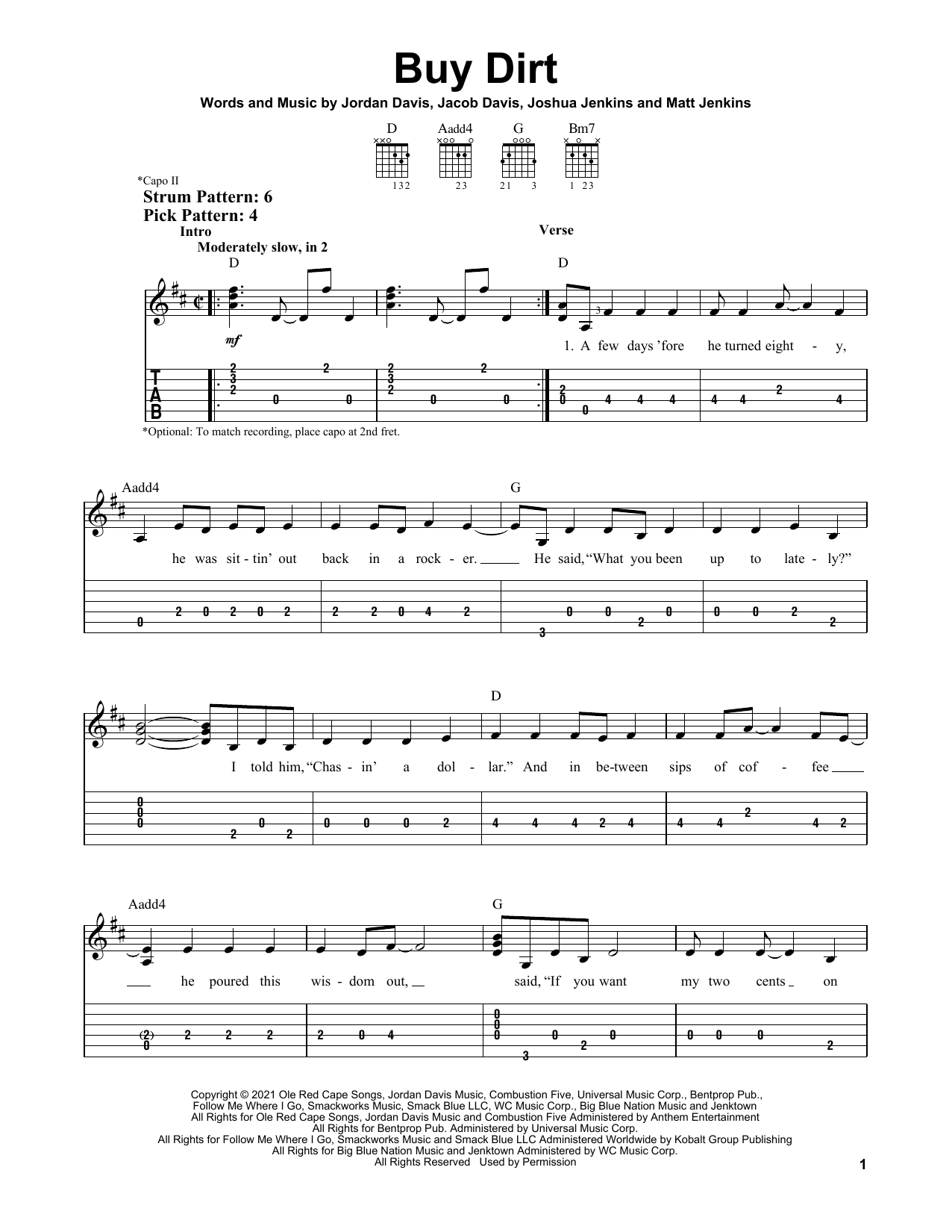 Jordan Davis and Luke Bryan Buy Dirt sheet music notes and chords arranged for Piano, Vocal & Guitar Chords (Right-Hand Melody)