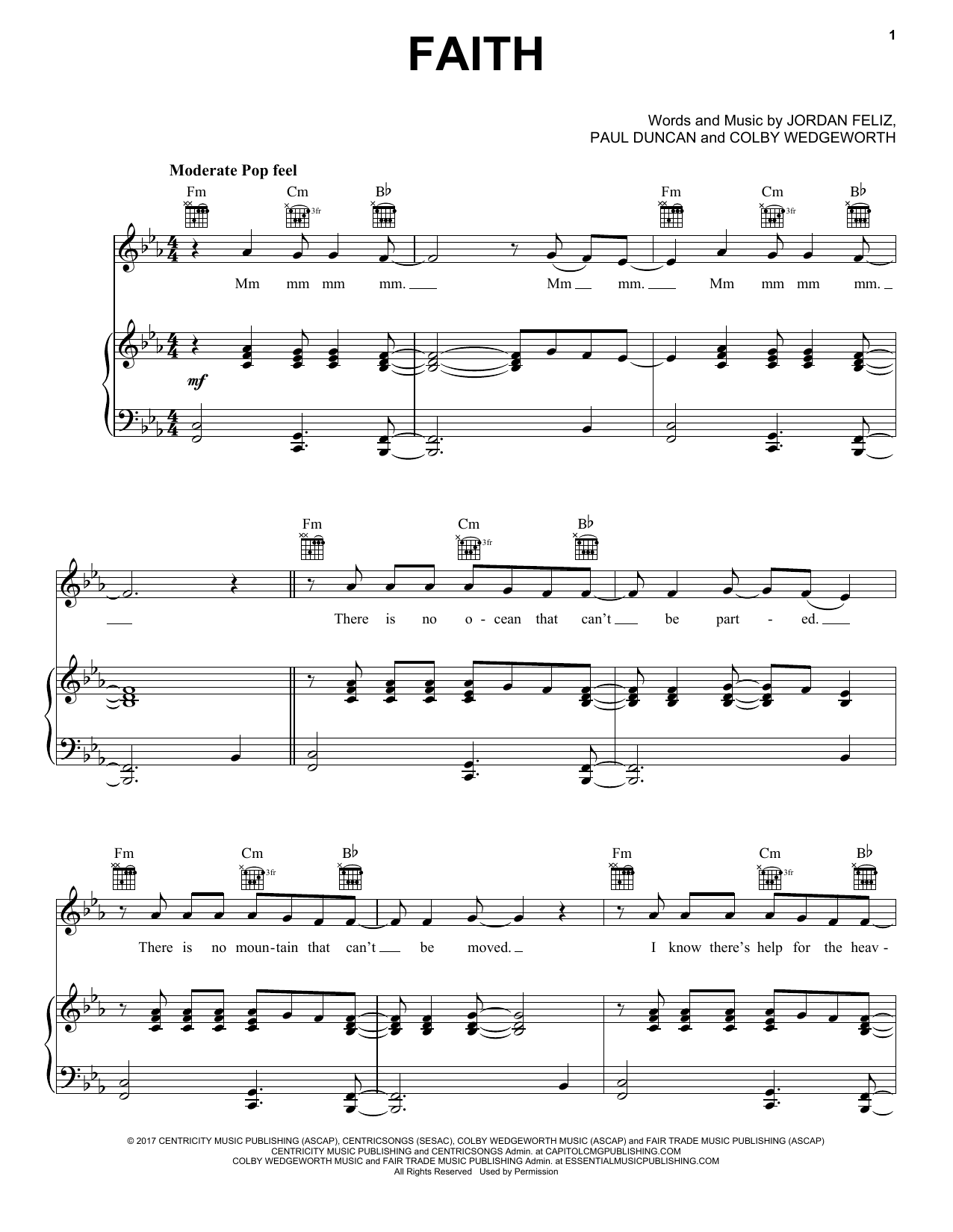 Jordan Feliz Faith sheet music notes and chords arranged for Piano, Vocal & Guitar Chords (Right-Hand Melody)