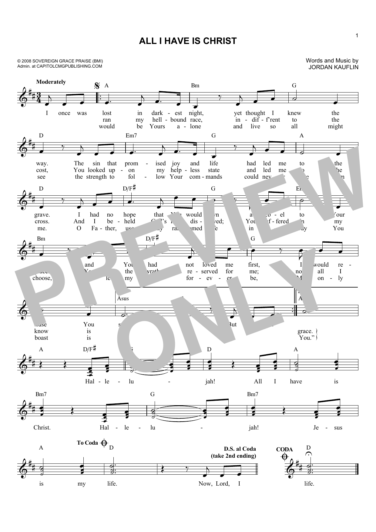 Jordan Kauflin All I Have Is Christ sheet music notes and chords arranged for Lead Sheet / Fake Book