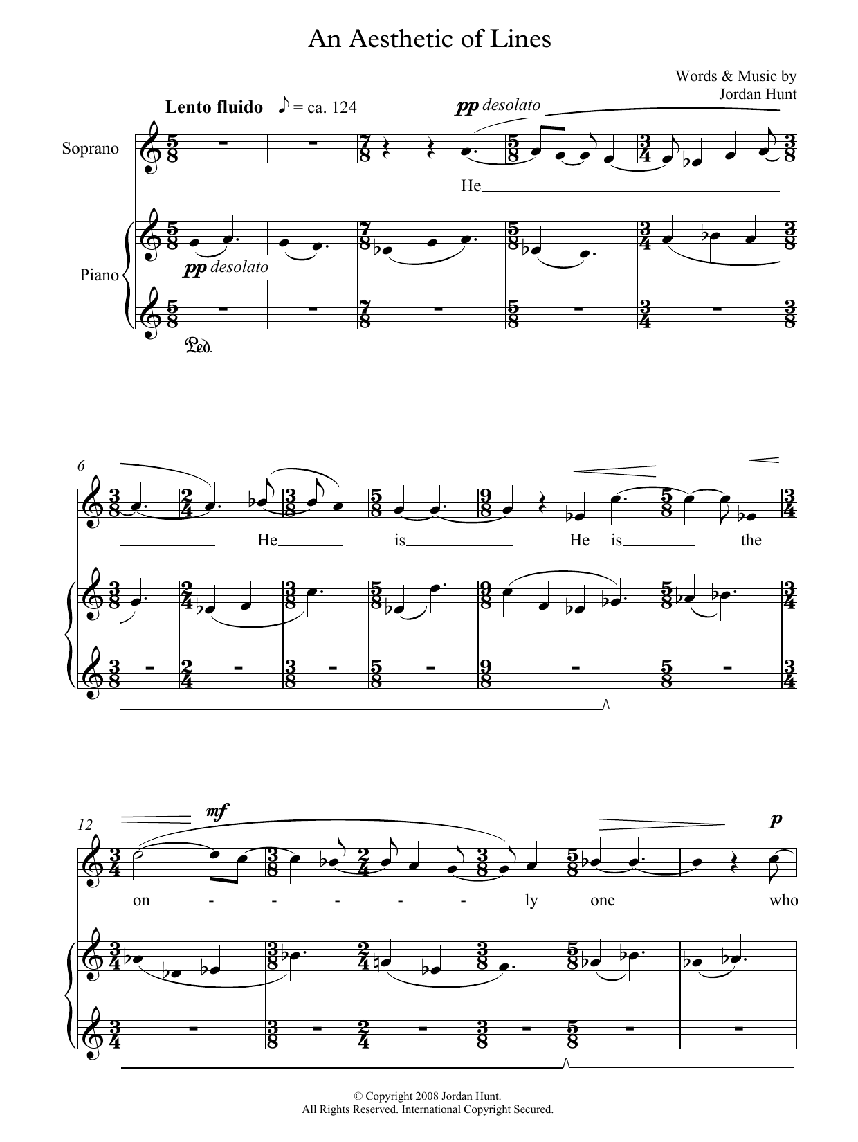 Jordan Hunt An Aesthetic of Lines (for soprano and piano) sheet music notes and chords arranged for Piano & Vocal