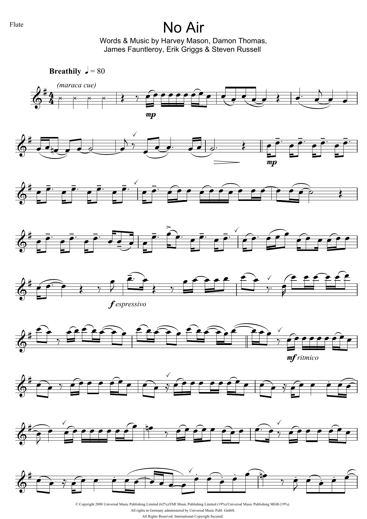Jordin Sparks No Air sheet music notes and chords arranged for Clarinet Solo