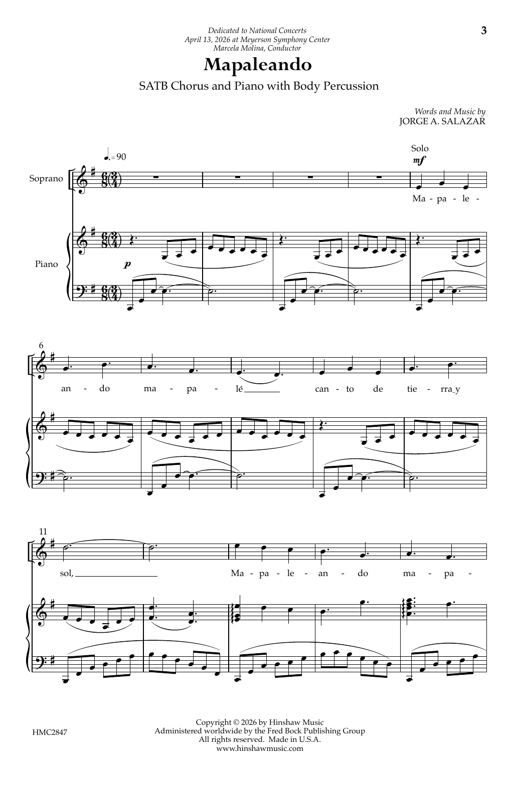Jorge A. Salazar Mapaleondo sheet music notes and chords arranged for SATB Choir