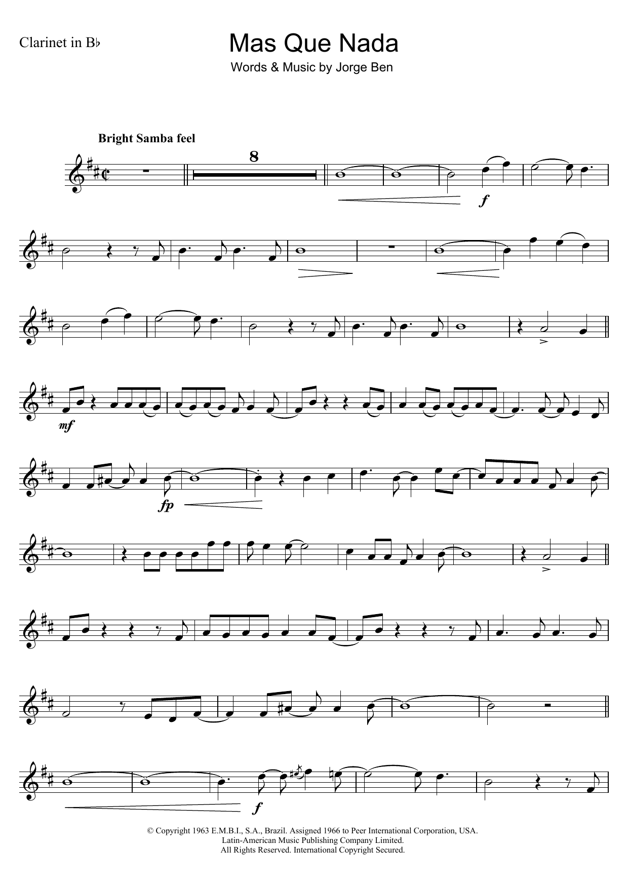 Jorge Ben Mas Que Nada (Say No More) sheet music notes and chords arranged for Trumpet Solo