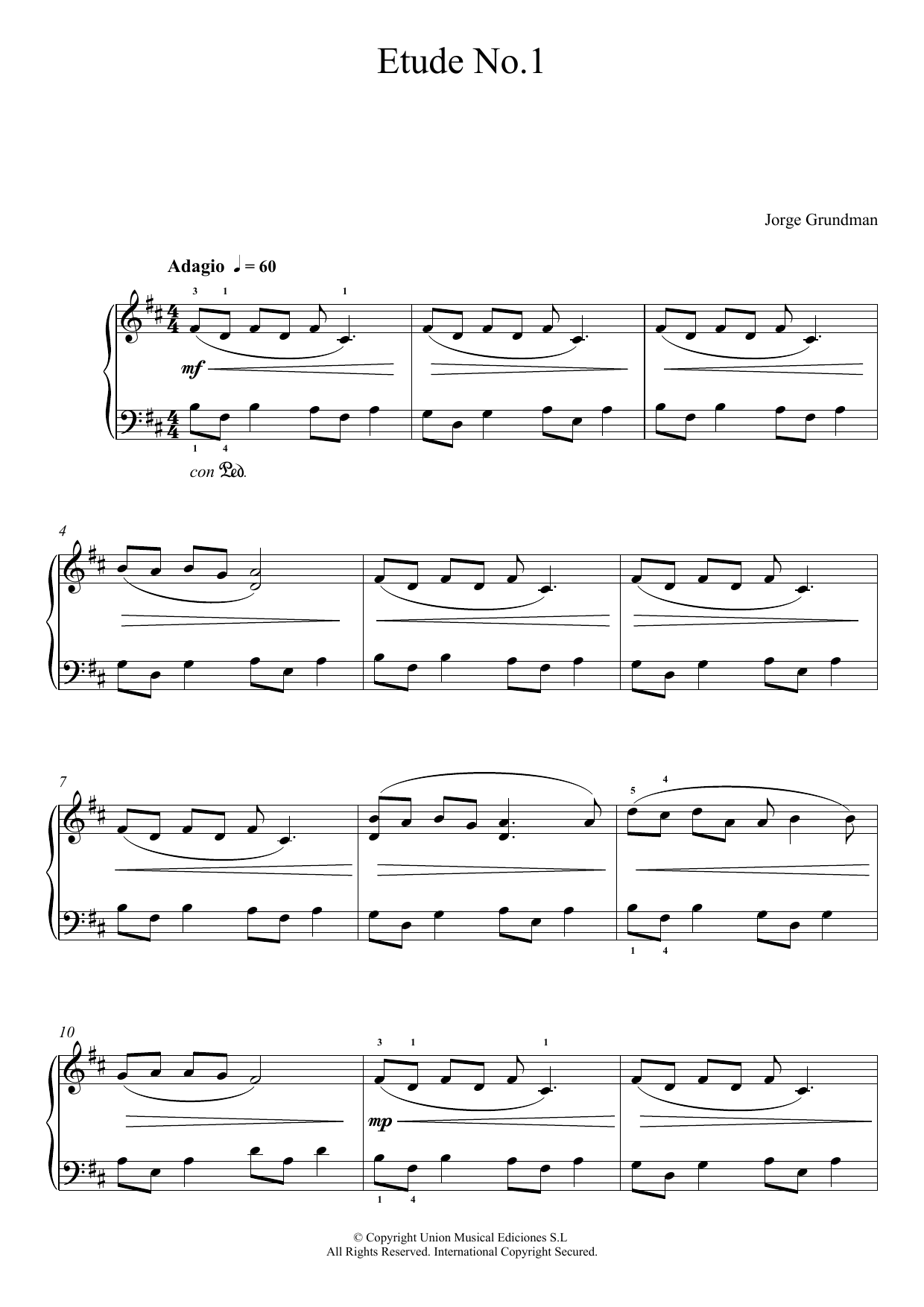 Jorge Grundman Etude No. 1 sheet music notes and chords arranged for Piano Solo