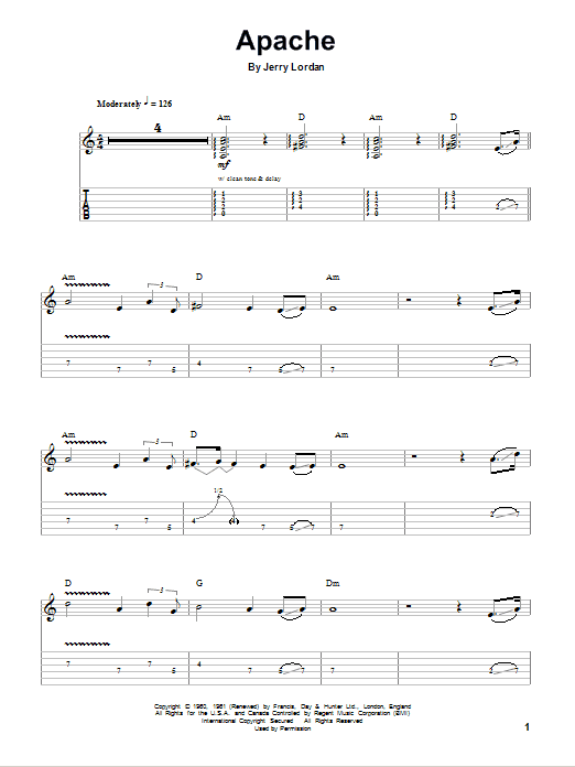 Jorgen Ingmann Apache sheet music notes and chords arranged for Guitar Tab (Single Guitar)