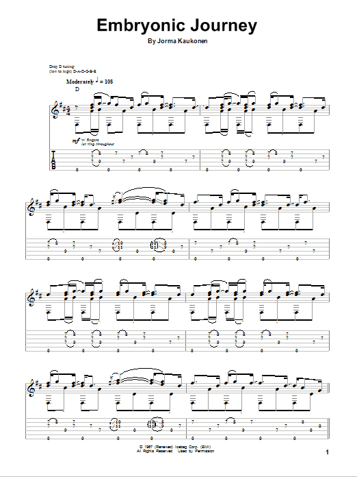 Jorma Kaukonen Embryonic Journey sheet music notes and chords arranged for Guitar Tab (Single Guitar)