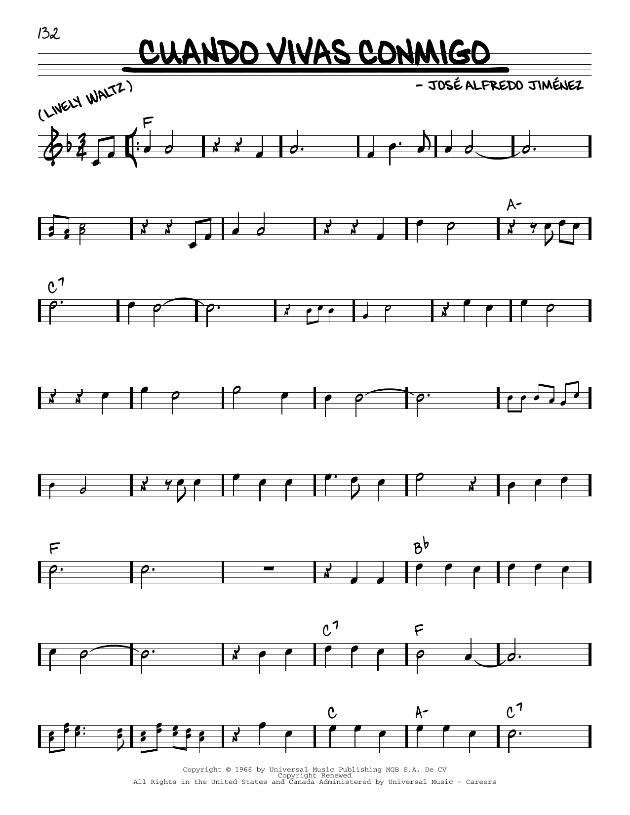 Jose Alfredo Jimenez Cuando Vivas Conmigo sheet music notes and chords arranged for Real Book – Melody & Chords