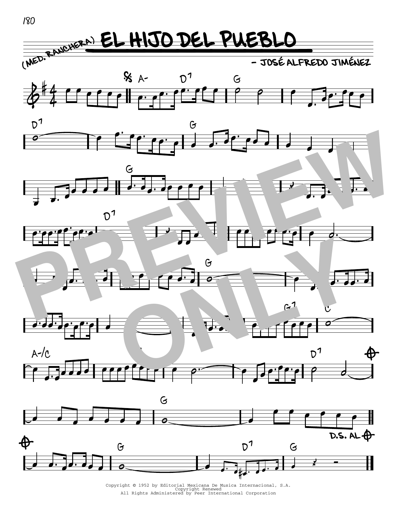 Jose Alfredo Jimenez El Hijo Del Pueblo sheet music notes and chords arranged for Real Book – Melody & Chords