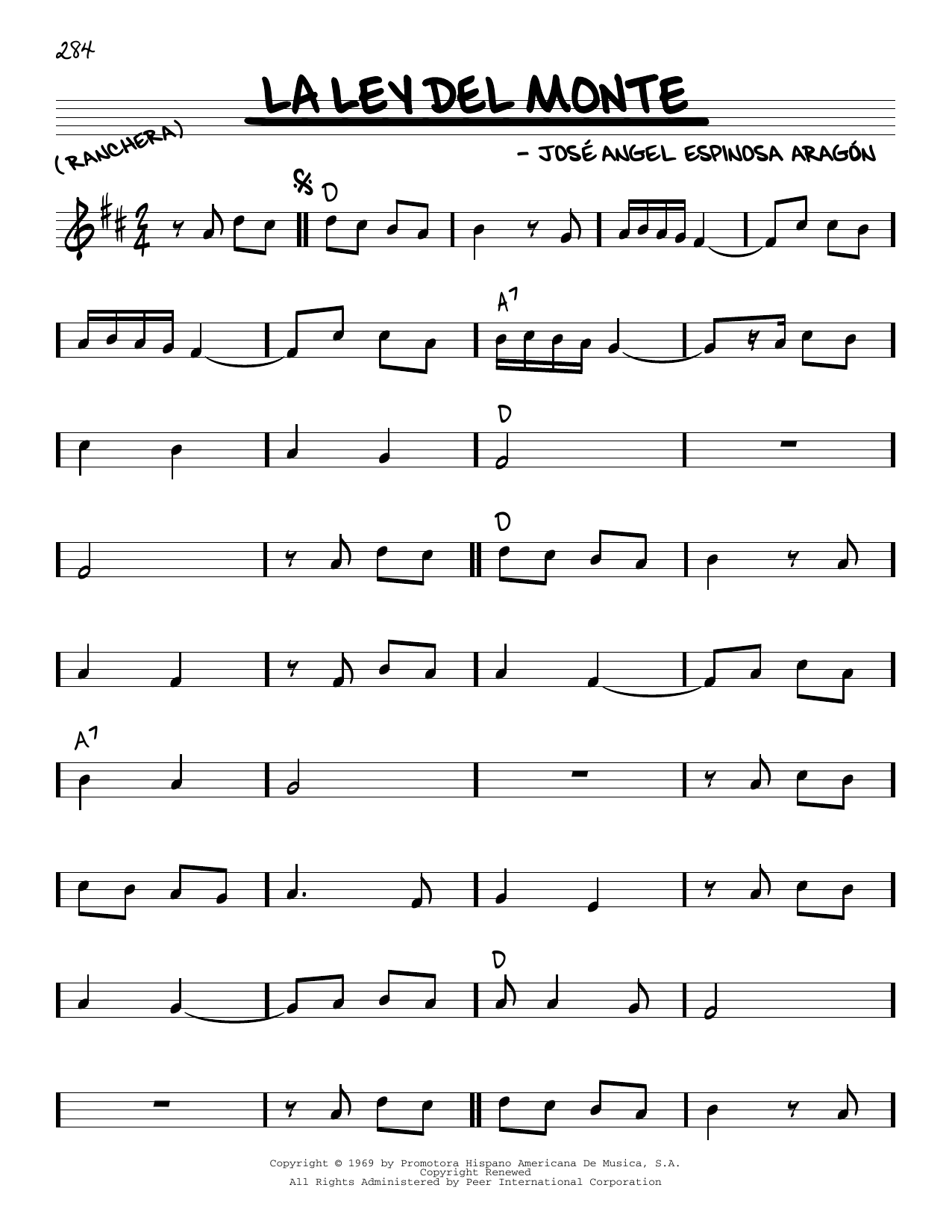 Jose Angel Espinosa Aragon La Ley Del Monte sheet music notes and chords arranged for Real Book – Melody & Chords