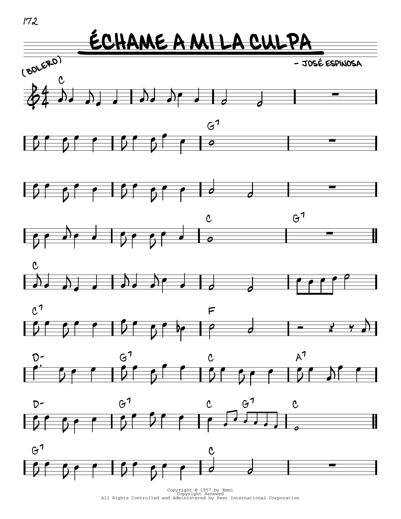José Espinosa Echame A Mi La Culpa sheet music notes and chords arranged for Real Book – Melody & Chords