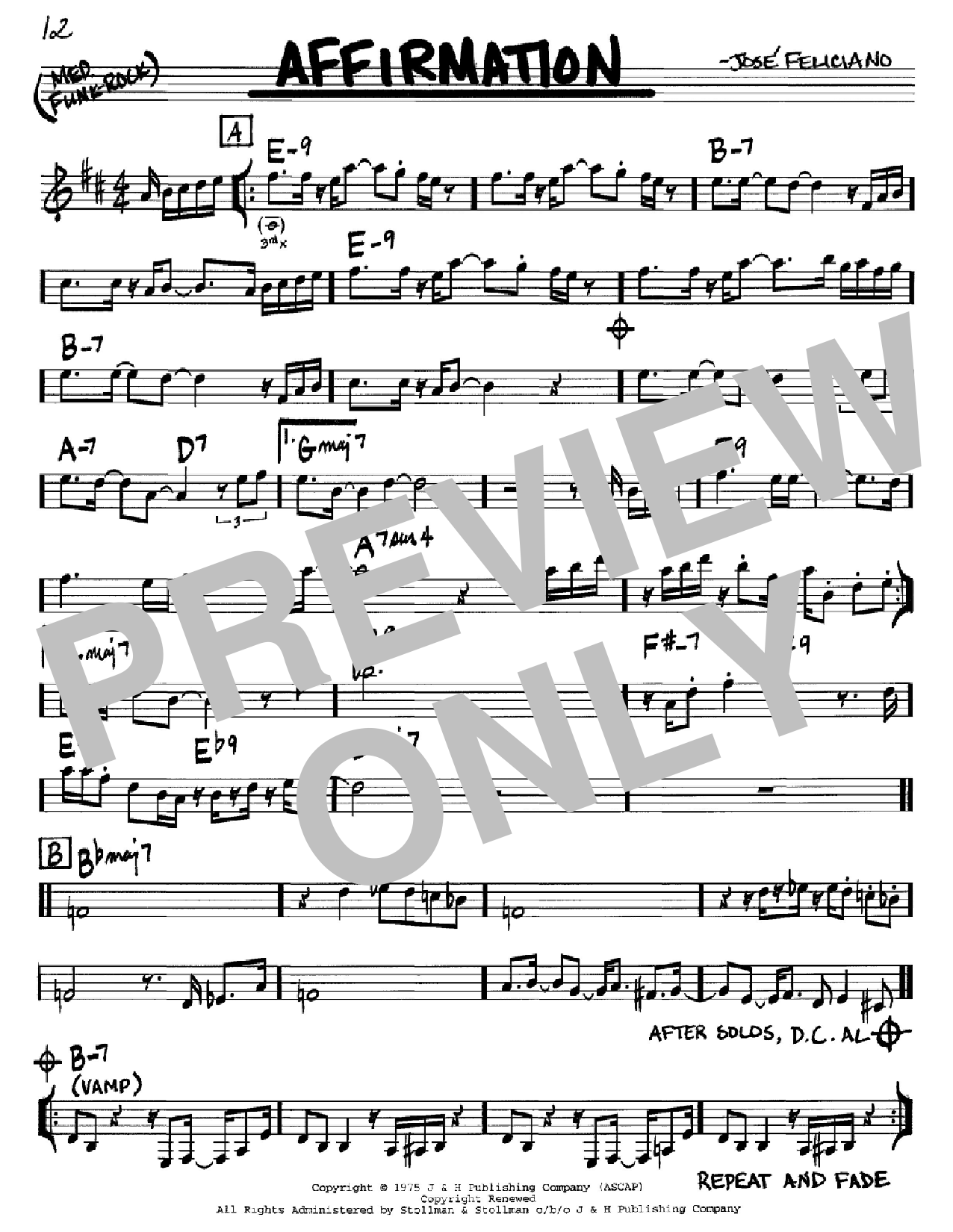 Jose Feliciano Affirmation sheet music notes and chords arranged for Real Book – Melody & Chords – C Instruments