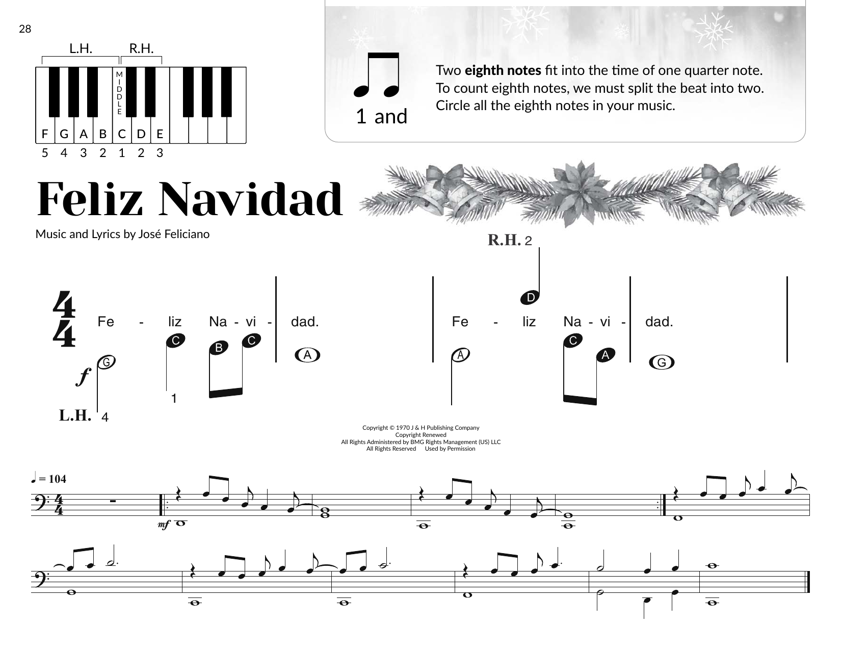 Jose Feliciano Feliz Navidad (arr. Brittany McCorriston) sheet music notes and chords arranged for Very Beginner Piano