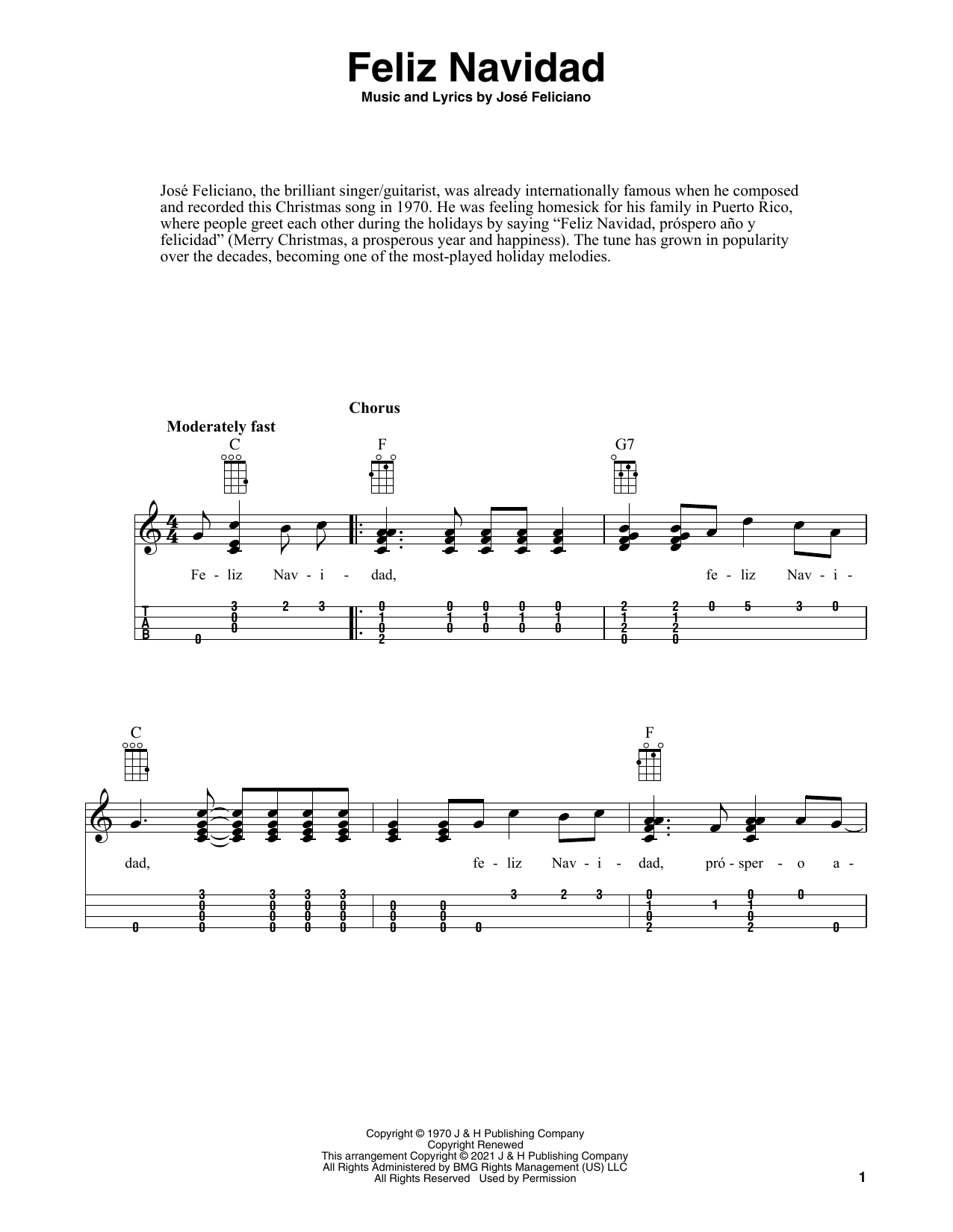 Jose Feliciano Feliz Navidad (arr. Fred Sokolow) sheet music notes and chords arranged for Ukulele