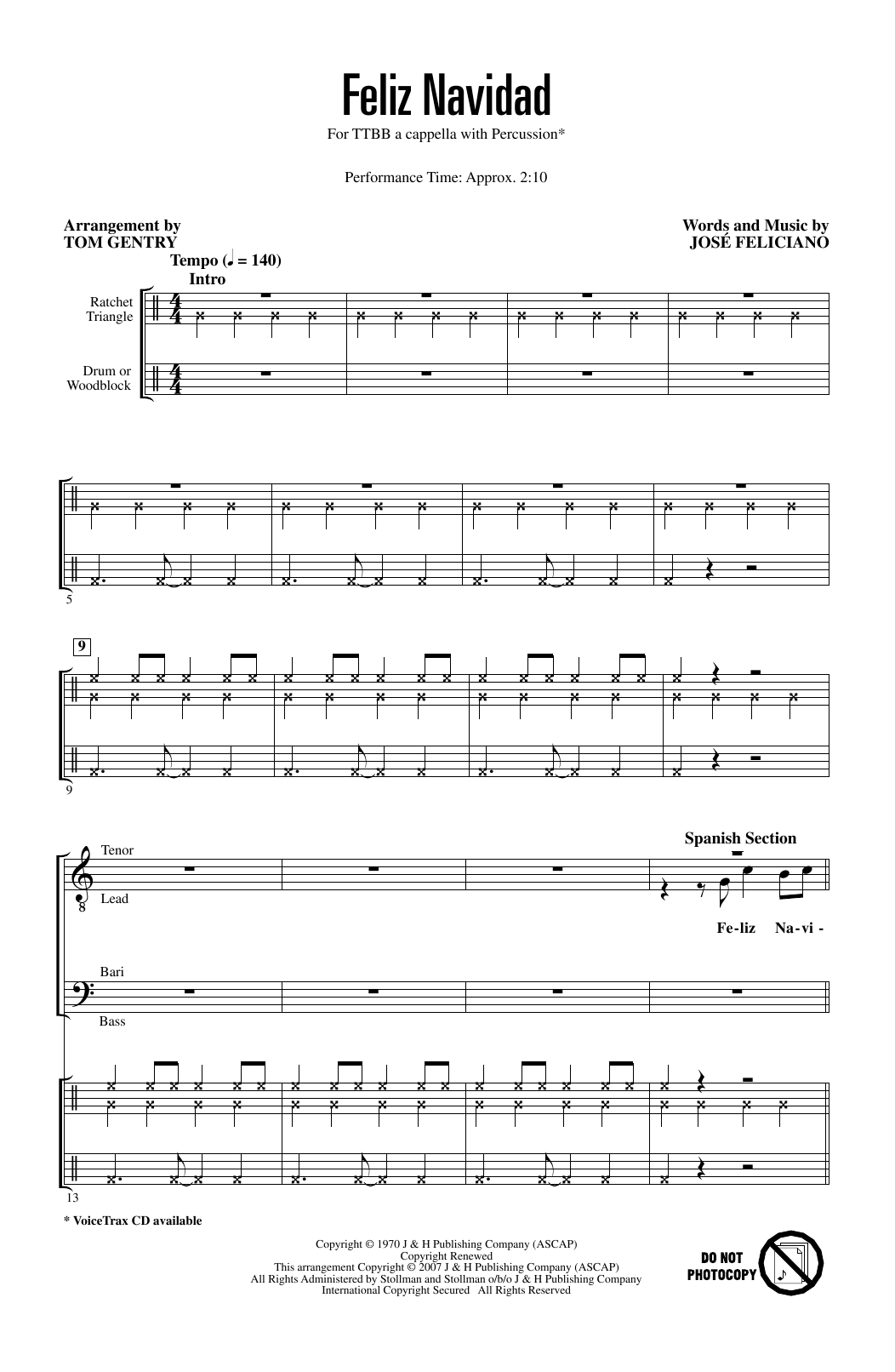 Jose Feliciano Feliz Navidad (arr. Tom Gentry, David Briner) sheet music notes and chords arranged for TTBB Choir