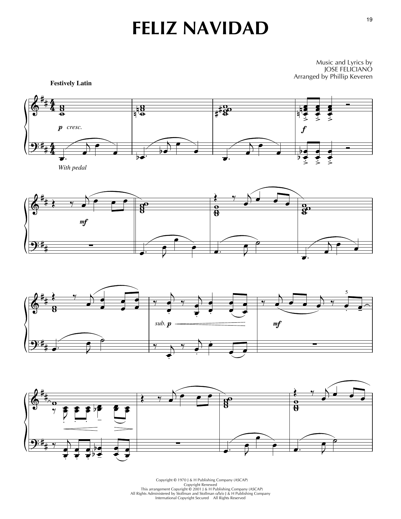 Jose Feliciano Feliz Navidad [Jazz version] (arr. Phillip Keveren) sheet music notes and chords arranged for Piano Solo