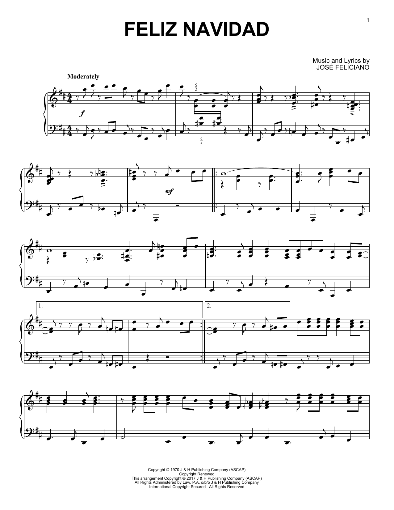 Jose Feliciano Feliz Navidad [Jazz version] sheet music notes and chords arranged for Piano Solo