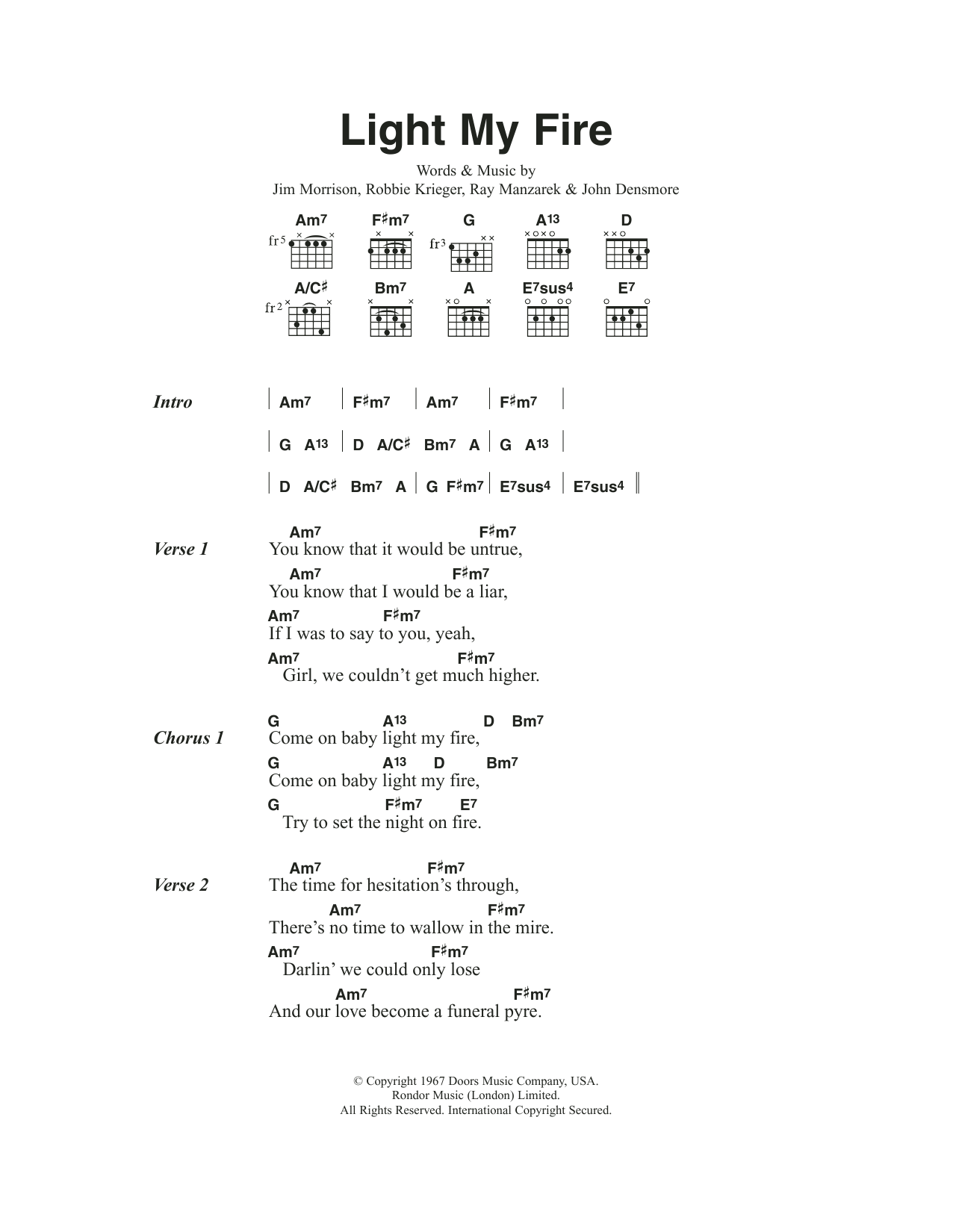 Jose Feliciano Light My Fire sheet music notes and chords arranged for Guitar Tab