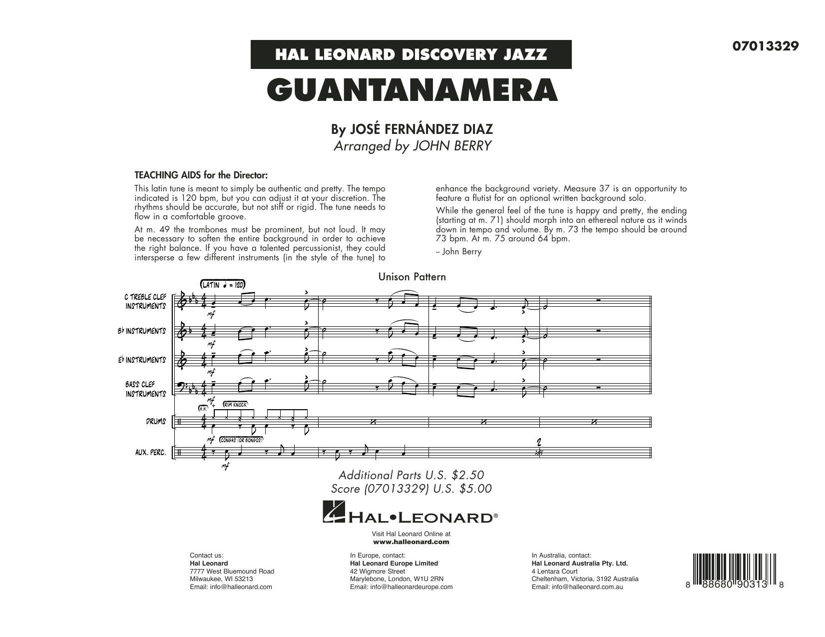 José Fernández Diaz Guantanamera (arr. John Berry) - Conductor Score (Full Score) sheet music notes and chords arranged for Jazz Ensemble