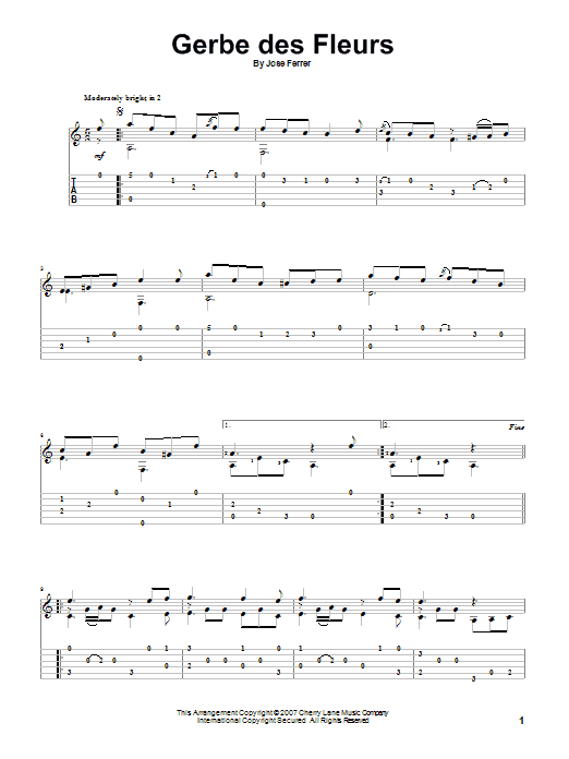 Jose Ferrer Gerbe Des Fleurs sheet music notes and chords arranged for Solo Guitar