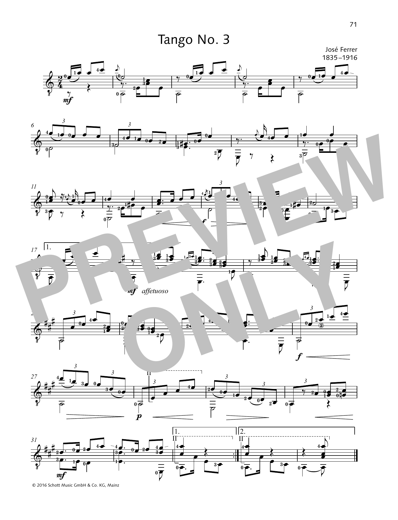 Jose Ferrer Tango No. 3 sheet music notes and chords arranged for Solo Guitar