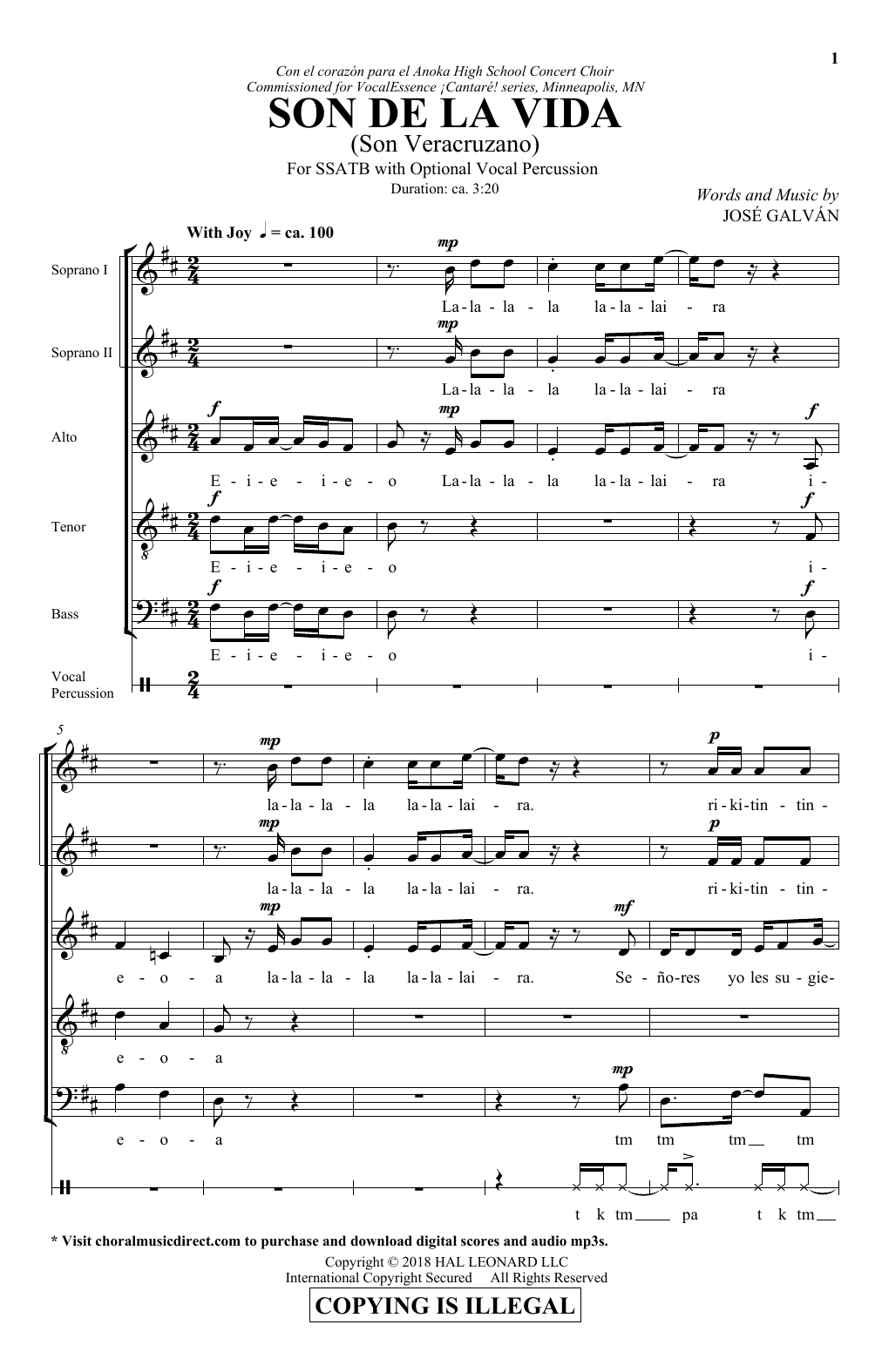 Jose Galvan Son De La Vida sheet music notes and chords arranged for SATB Choir