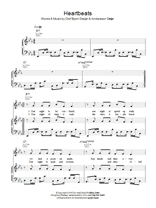 Jose Gonzalez Heartbeats sheet music notes and chords arranged for Piano, Vocal & Guitar Chords