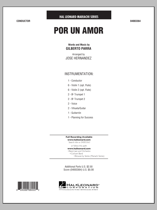 Jose Hernandez Por Un Amor - Full Score sheet music notes and chords arranged for Concert Band