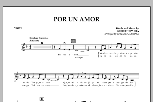 Jose Hernandez Por Un Amor - Vocal sheet music notes and chords arranged for Concert Band