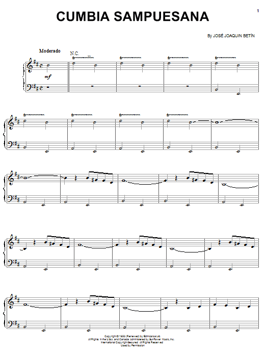 Jose Joaquin Betin Cumbia Sampuesana sheet music notes and chords arranged for Piano, Vocal & Guitar Chords (Right-Hand Melody)