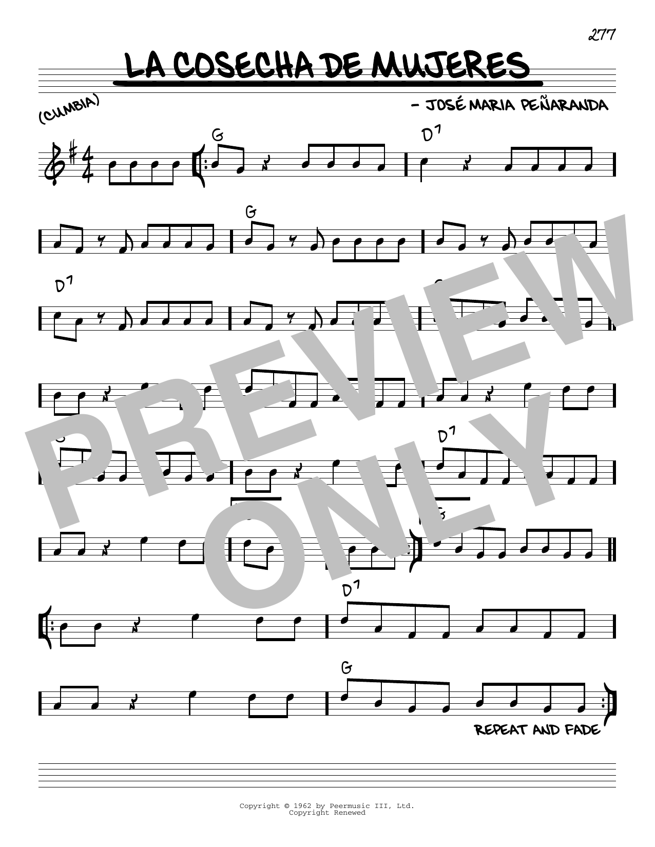 José Maria Peñaranda La Cosecha De Mujeres sheet music notes and chords arranged for Real Book – Melody & Chords