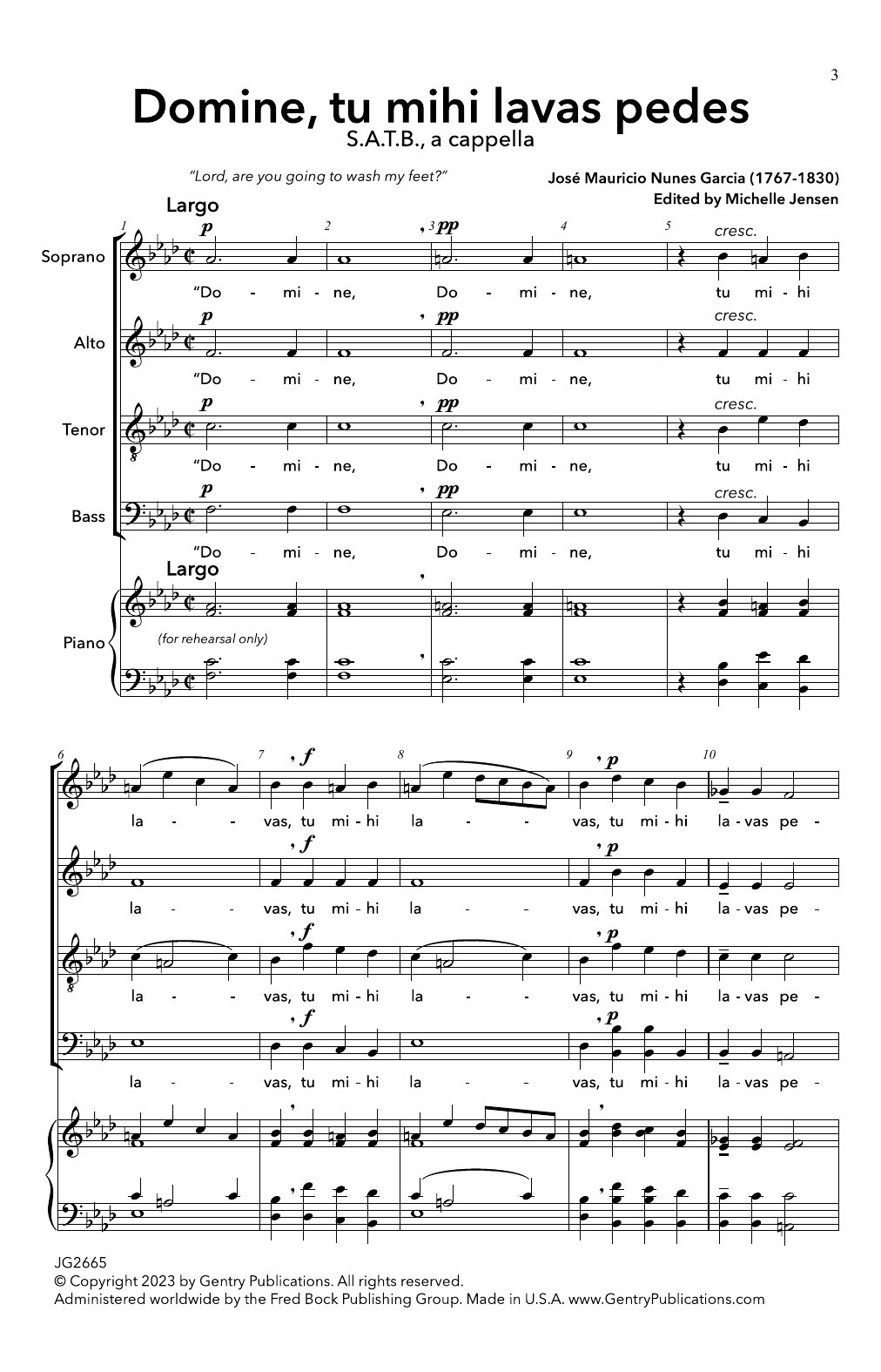 José Mauricio Nunes Garcia Domini Tu Mihi Lavas Pedes sheet music notes and chords arranged for SATB Choir