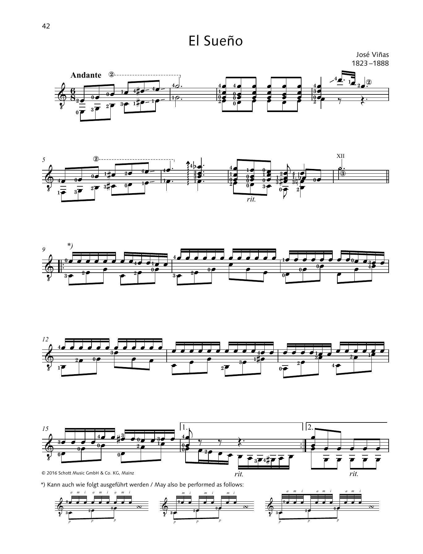 José Viñas El Sueño sheet music notes and chords arranged for Solo Guitar