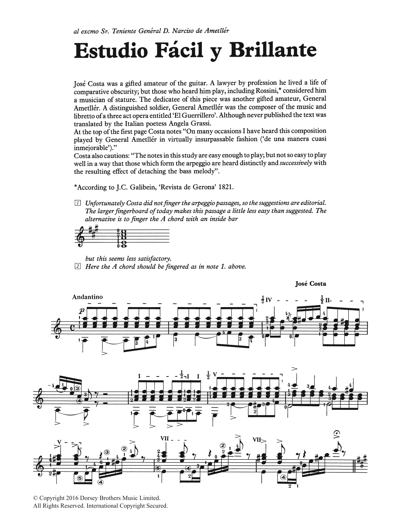 Jose Costa Estudio Facil Y Brillante sheet music notes and chords arranged for Easy Guitar